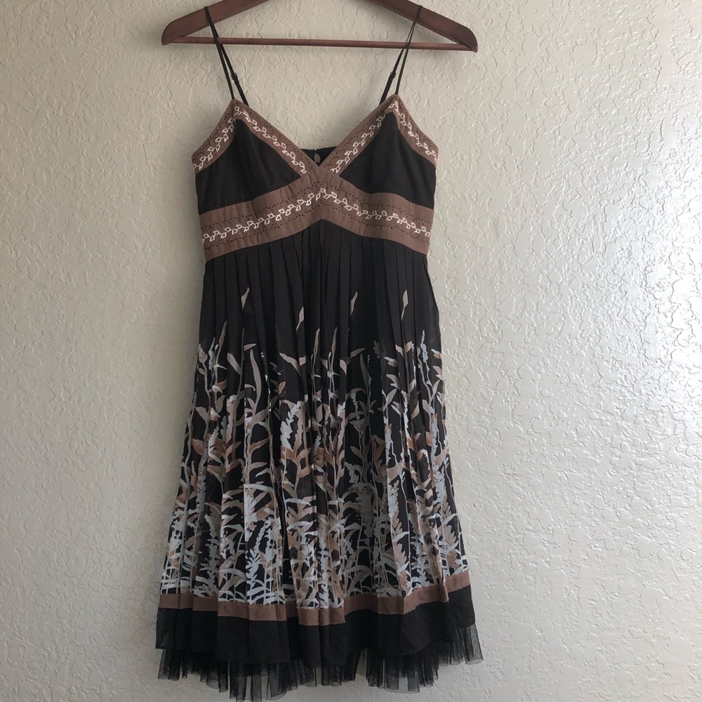 Bcbg brown embroidered sundress tulle fit n flare